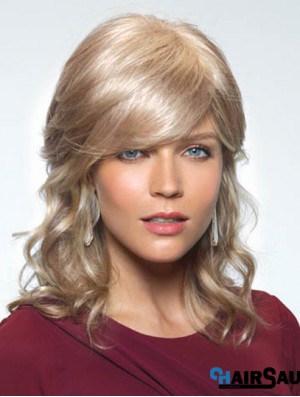 Soft Blonde Wavy With Bangs Capless Long Wigs