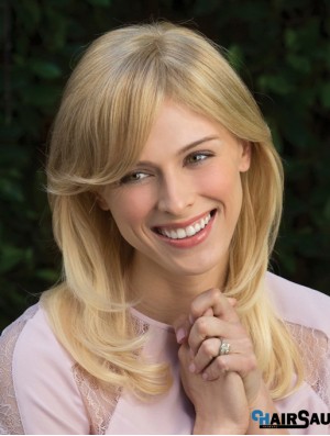 Style Blonde Wavy With Bangs Capless Long Wigs