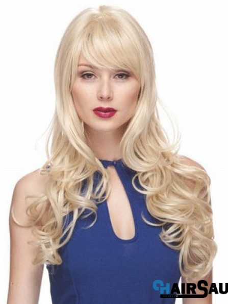 Blonde Wigs With Bangs Synthetic Capless Wavy Style Long Length