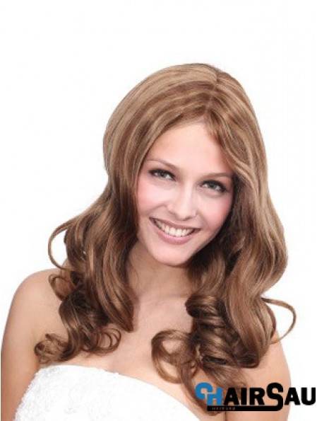 No-Fuss Brown Wavy Without Bangs 100% Hand-tied Long Wigs