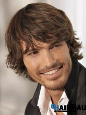 Brown Synthetic Chin Length Wavy Mens Wigs