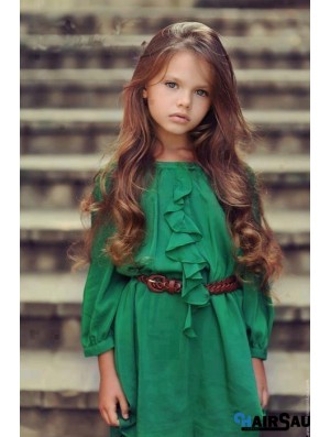 Hand-Tied Wavy Long Auburn Remy Human Hair Lace Front Monofilament Kids Wigs