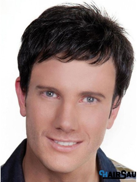 Black Short Remy Human Hair Wigs For Men