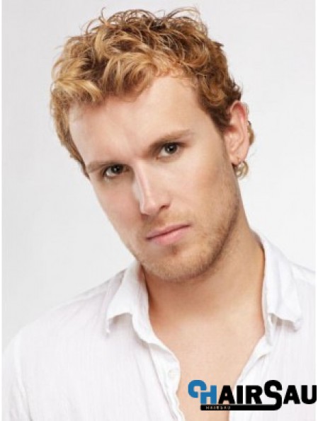 Blonde Short Curly Capless Curly Synthetic Wig Men