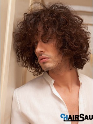 10 inch Remy Human Short Auburn Curly Capless Men Wigs