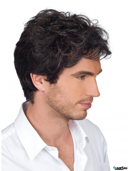 Brown Short Wavy Remy Human Hair For Men