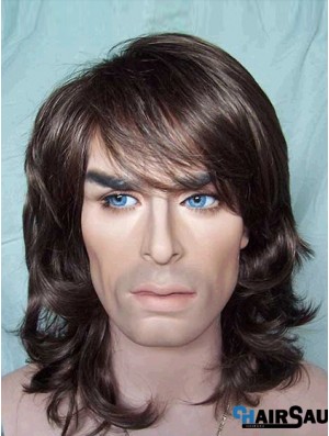 12 inch Brown Synthetic Shoulder Capless Wavy Hair Wigs For Man