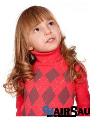 Wavy Long Auburn Remy Human Hair 100% Hand-tied Kids Wigs