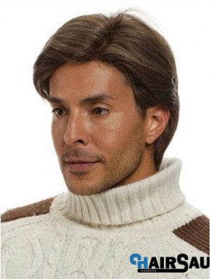 Monofilam Remy Human Short Brown Straight Man For Wig