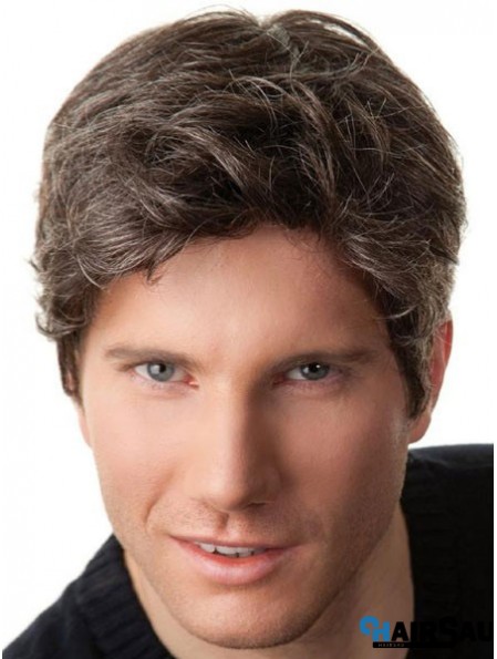 Grey Capless Remy Human Short Straight Wigs UK Men