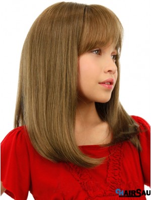 Straight Shoulder Length Blonde Remy Human Hair Lace Front Kids Wigs