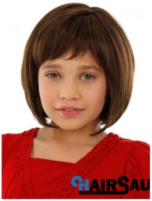 Straight Chin Length Auburn Remy Human Hair 100% Hand-tied Kids Wigs