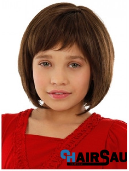 Straight Chin Length Auburn Remy Human Hair 100% Hand-tied Kids Wigs