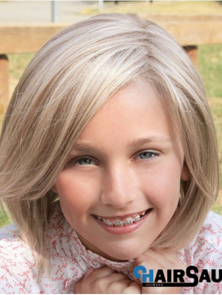 Straight Shoulder Length Blonde Synthetic Lace Front Kids Wigs