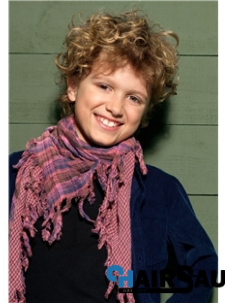 Curly Short Blonde Synthetic Capless Kids Wigs