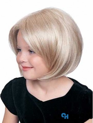 Straight Chin Length Blonde Synthetic Lace Front Kids Wigs