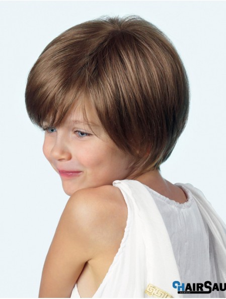 Straight Chin Length Brown Synthetic Lace Front Kids Wigs