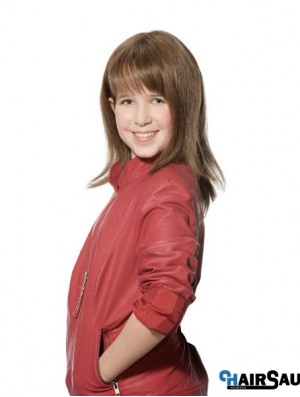 Straight Long Brown Synthetic 100% Hand-tied Kids Wigs