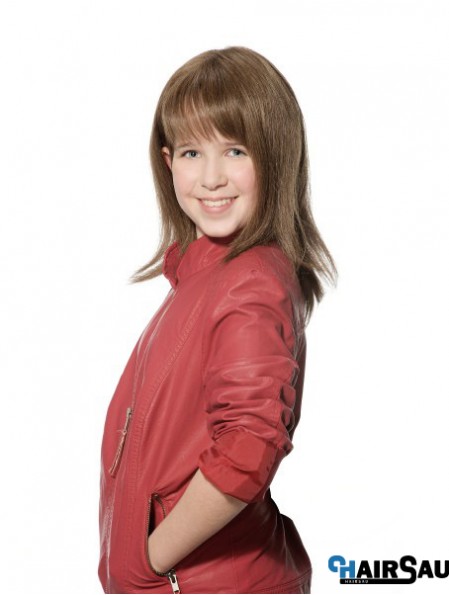 Straight Long Brown Synthetic 100% Hand-tied Kids Wigs