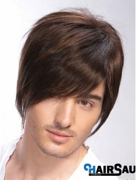 100% Hand Tied Brown Remy Human Short Straight Wigs Man