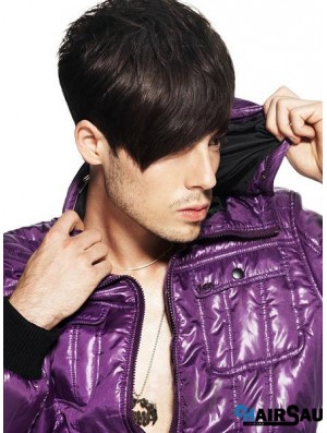 Remy Human Capless Short Straight Mens Hair Wigs