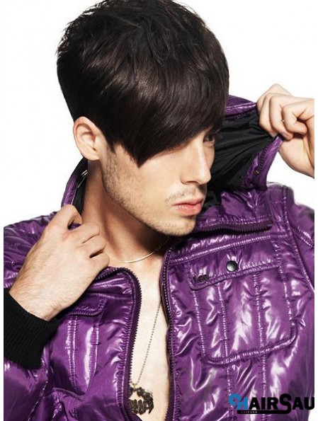 Remy Human Capless Short Straight Mens Hair Wigs