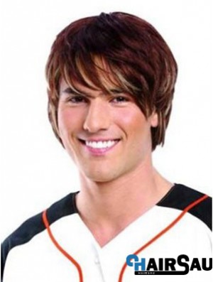 Lace Front Auburn Remy Human Short Straight Mans Wigs