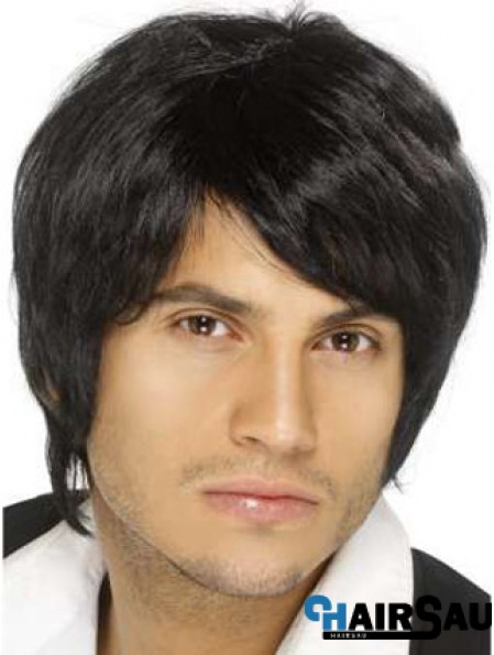 Remy Human Black Straight Short Capless Wigs Older Man