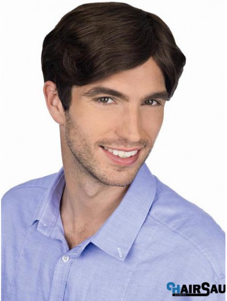 Brown Straight Remy Human 100% Hand Tied Professional Wig For Men