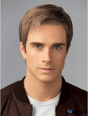 Straight Blonde Without Bangs 4 inch Wigs For Men