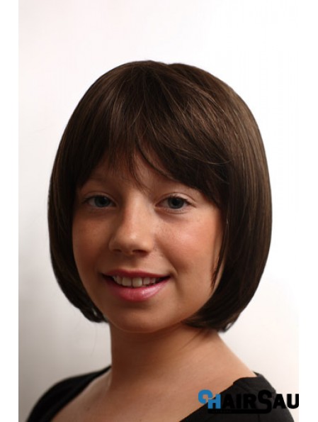 Straight Chin Length Brown Synthetic Capless Kids Wigs