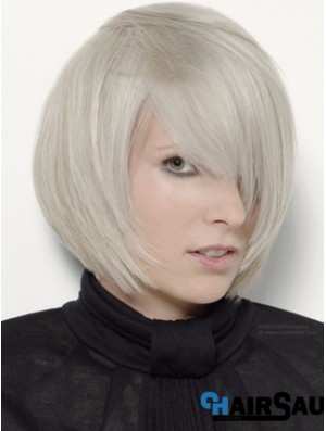 Capless Grey Chin Length Straight 12 inch Platinum Blonde Stylish Fashion Wigs