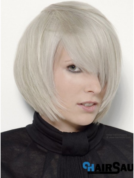 Capless Grey Chin Length Straight 12 inch Platinum Blonde Stylish Fashion Wigs