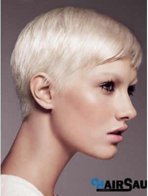 Capless Boycuts Short Straight 8 inch Platinum Blonde Fabulous Fashion Wigs