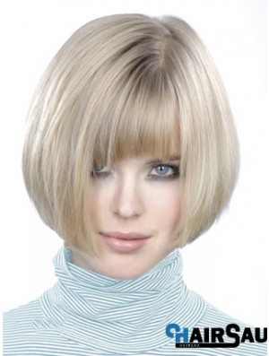 Monofilament Bobs Short Straight 10 inch Platinum Blonde Style Fashion Wigs