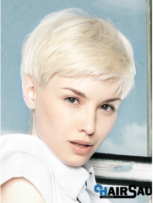 Lace Front Wig Platinum Color Short Length Straight Style Boycuts