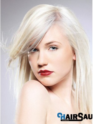 Capless With Bangs Long Straight 16 inch Platinum Blonde Convenient Fashion Wigs