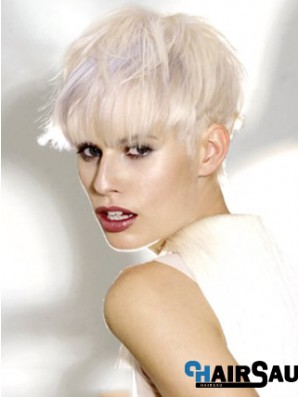 Monofilament Boycuts Short Straight 8 inch Platinum Blonde Ideal Fashion Wigs