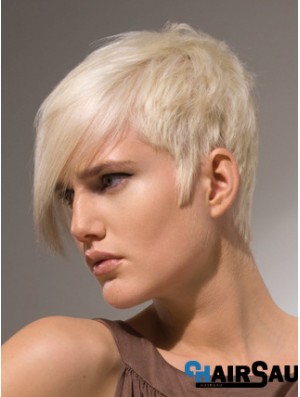 Capless Boycuts Short Straight 8 inch Platinum Blonde Stylish Fashion Wigs