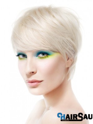 Lace Front Boycuts Short Straight 8 inch Platinum Blonde Soft Fashion Wigs