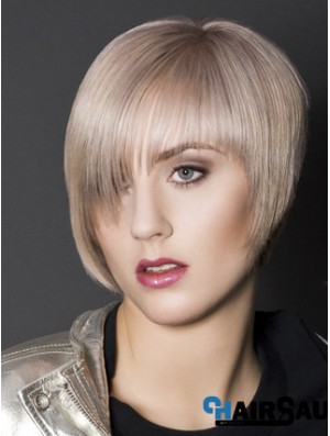 Capless Boycuts Short Straight 10 inch Platinum Blonde Sleek Fashion Wigs