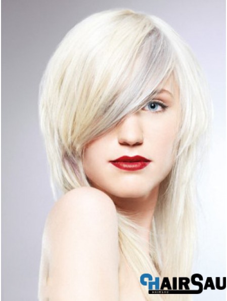 Lace Front With Bangs Long Straight 16 inch Platinum Blonde Fashionable Fashion Wigs