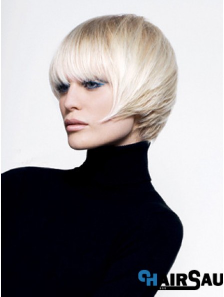 Monofilament Bobs Short Straight 8 inch Platinum Blonde Comfortable Fashion Wigs