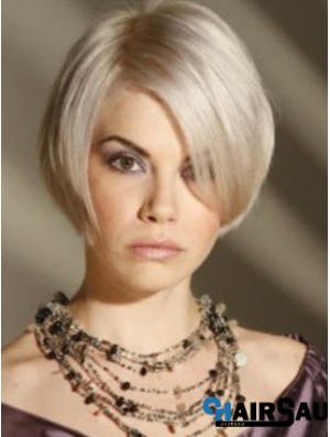 Capless Grey Short Straight 8 inch Platinum Blonde Amazing Fashion Wigs