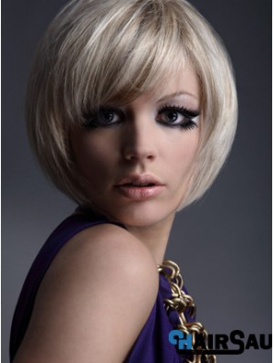 Capless Bobs Chin Length Straight 10 inch Platinum Blonde Flexibility Fashion Wigs