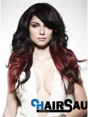 Stylish Ombre/2 Tone Long Wavy With Bangs 22 inch Human Lace Wigs