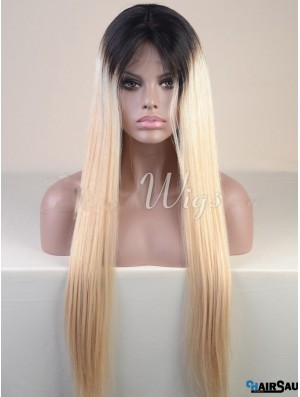 Long Ombre/2 Tone Straight Without Bangs Cheapest African American Wigs