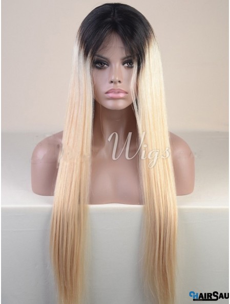 Long Ombre/2 Tone Straight Without Bangs Cheapest African American Wigs