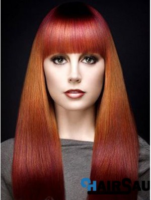 Popular Ombre/2 Tone Long Straight With Bangs 18 inch Human Lace Wigs