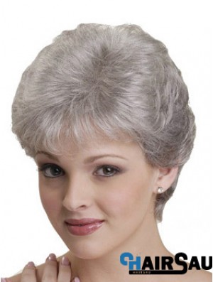 Short Grey Wigs With Synthetic Capless Straight Style